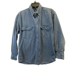 Vintage Pure Stuff Mens Blue Denim Workwear Button Up Shirt Size M‎